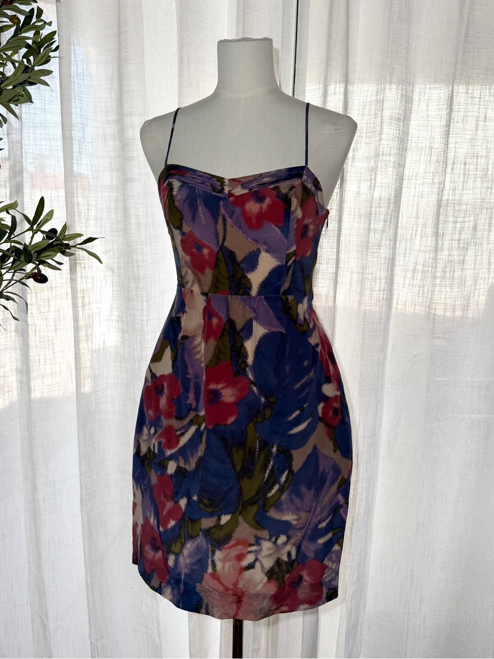 Anthropologie Moulinette Soeur Floral Silk Spaghetti Mini Dress in Blue Pink